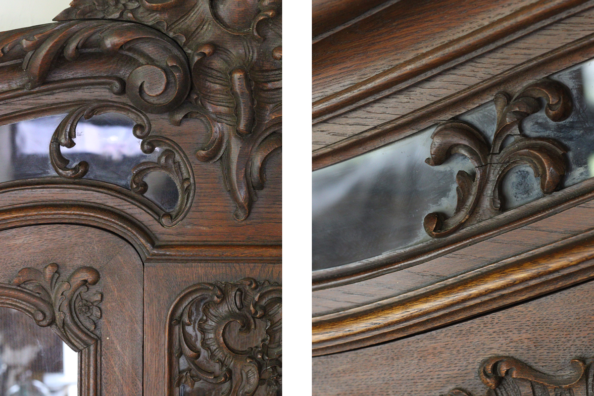 E53 ベルギーアンティーク ロカイユ装飾 リエージュ家具 ガラス